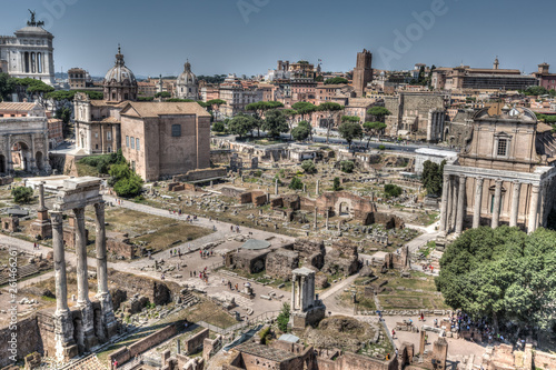 A aerial view of Roman Forum in Rome at sunny summer day