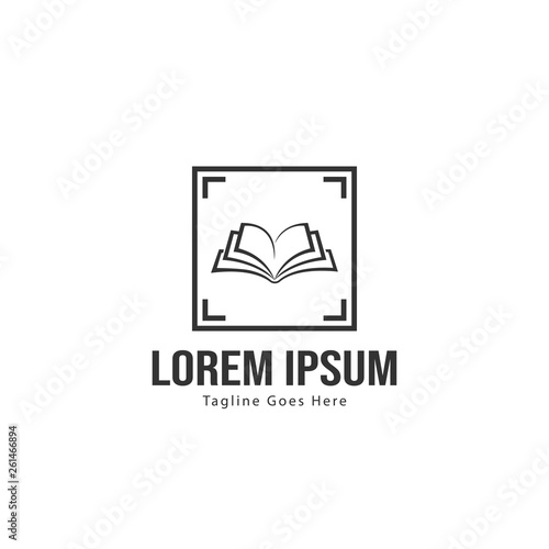 Book logo template design. minimalist book logo with modern frame