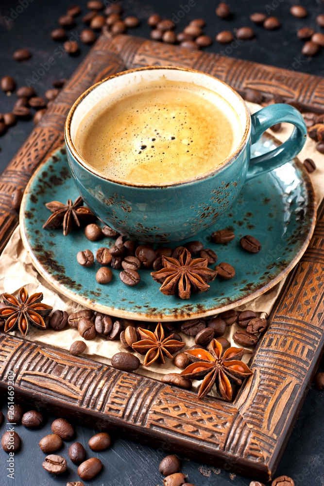 Cup of coffee on dark table Cup of coffee on dark table