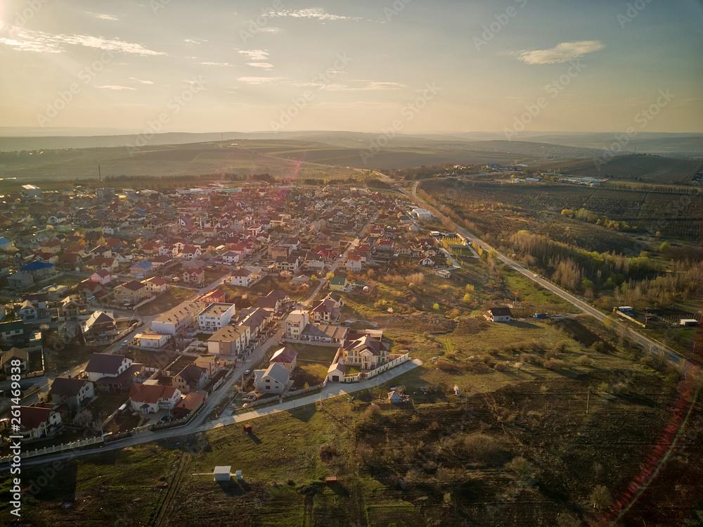 Sunset real estate suburb homes.