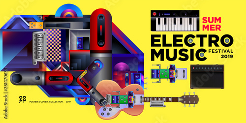 Vector summer electro music festival banner layout design template