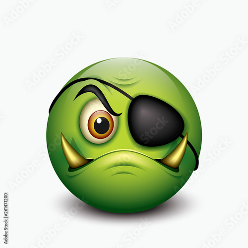 Pirate emoticon, with wild boar fangs and eye patch - emoji