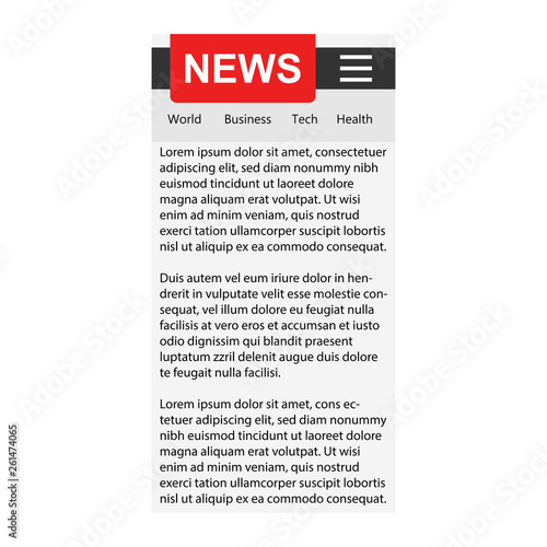 News template sign icon in flat style. Website newsletter vector illustration on white isolated background. Smartphone banner business concept.