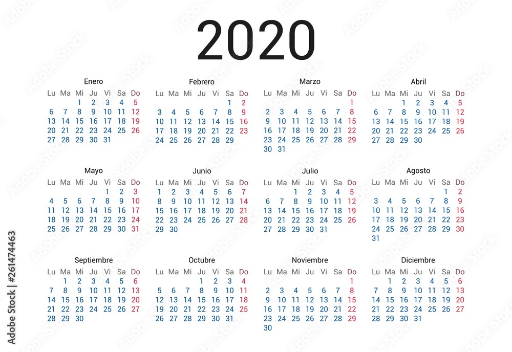 2020 year Italian calendar in Italian language. Classical, minimalistic, simple design. White background. Vector Illustration. Week starts from monday. 2020 year Italian calendar in Italian language. Classical, minimalistic, simple design. White background. Vector Illustration. Week starts from monday.