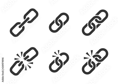 Chain sign set collection icon in flat style. Link vector illustration on white isolated background. Hyperlink business concept.