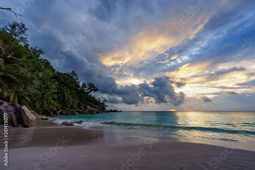 sunset on paradise beach at anse georgette, praslin, seychelles 10