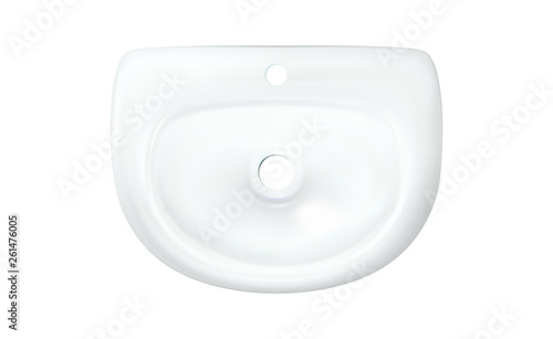 Understaffed realistic white Sink top view. Bathroom washbowl without Tap. Modern wash basin isolated vector illustration. For advertising or web design, interior element decor bathtub. Eps 10