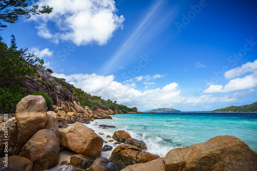 A lot of granite rocks on a coast on the seychelles 15