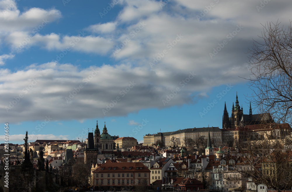 A view of Prague vity scape with castle and buildings