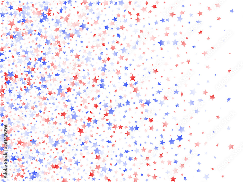 Flying red blue white star sparkles on white vector american patriotic background. Flying red blue white star sparkles on white vector american patriotic background.