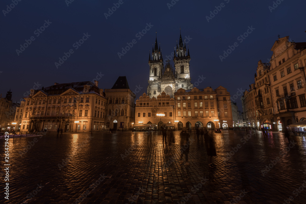 Old town square and medieval astronomical clock in Prague