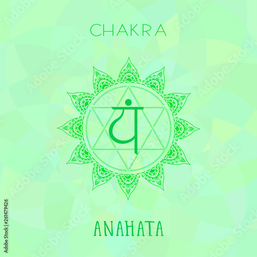 Vector illustration with symbol chakra Anahata on abstract background.