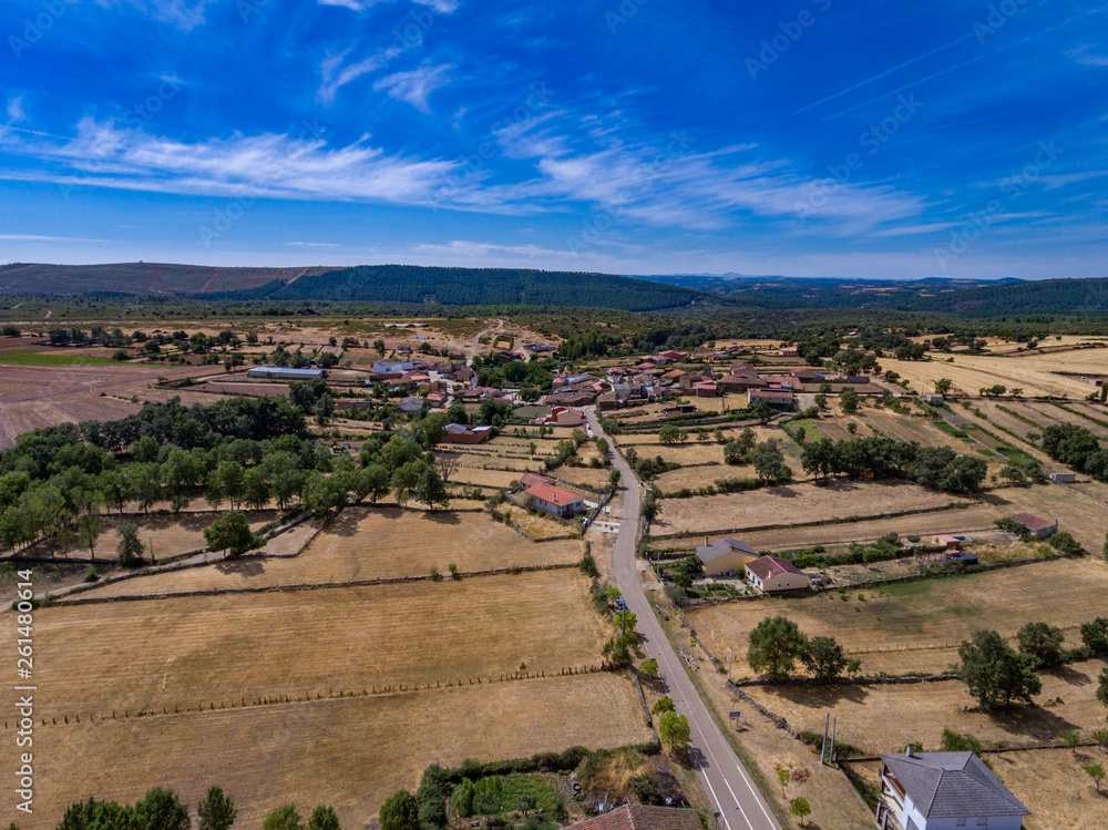 Panoramic aerial view of Vivinera village in Zamora