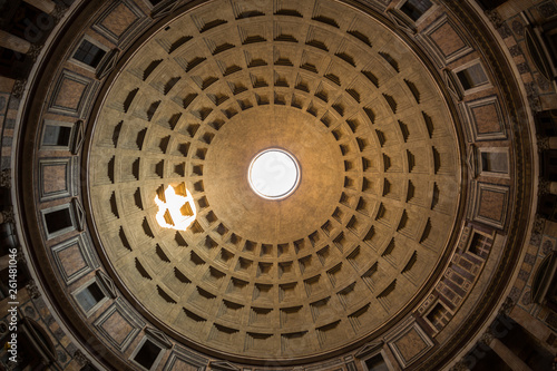 A view of Pantheon ceiling dome with hole in the middle