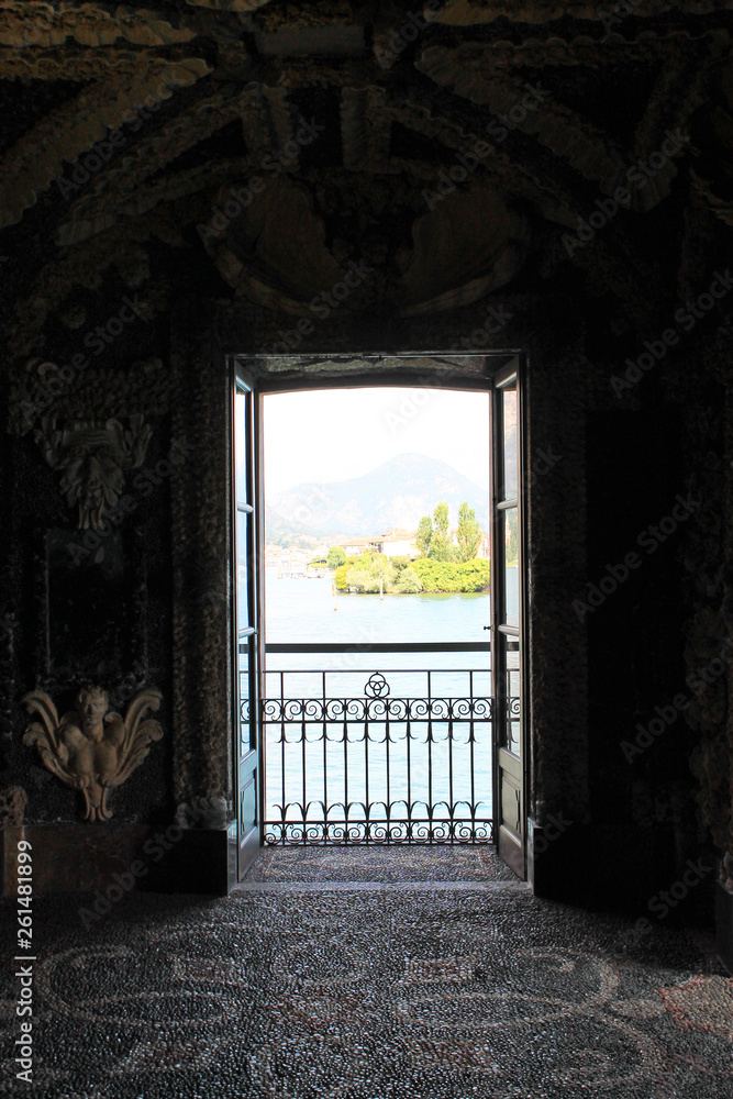 View from the large window of the Palace on lake Maggiore Italy