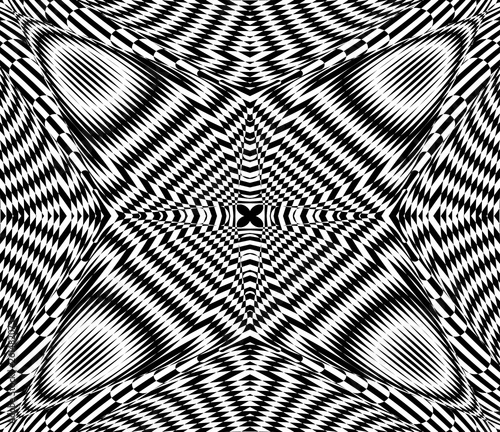 Seamless pattern with hypnotic trance texture. Black and white glitched background. Op art monochrome abstraction. Psychedelic trippy art.