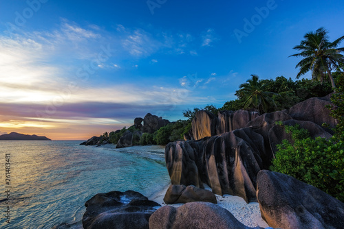 romantic sunset in paradise, anse source d'argent, la digue, seychelles 2