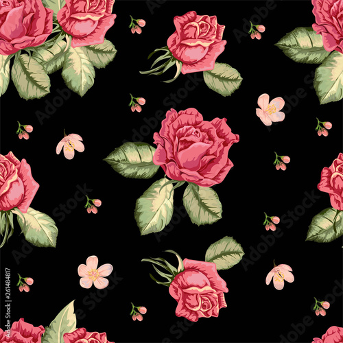 Rose seamless pattern in retro style -vector