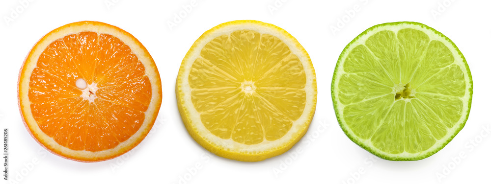 Obraz premium citrus slice, orange, lemon, lime, isolated on white background