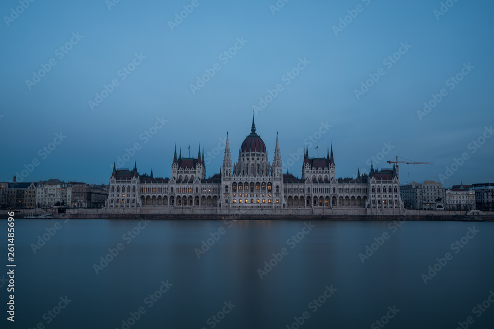 A view of Hungarian Parliament building at night