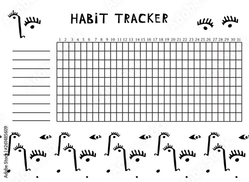 Tracker habits for the month decorated with a pattern of an abstract portrait. Motivation diary.