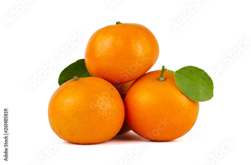 Mandarin Orange or tangerine citrus fruit isolated on white background.