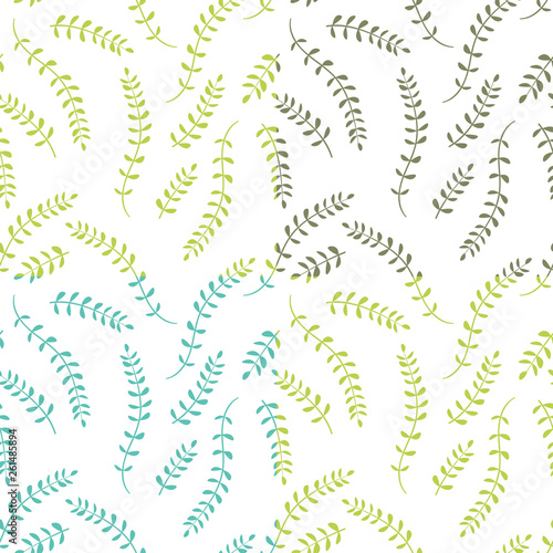 Seamless pattern with plant elements. Floral wallpaper with branches with leaves. Art can be used for wallpaper, packing, printing. Summer print.