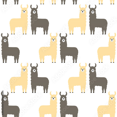 Seamless pattern lamas. Trendy cartoon print. Art can be used for child book, printing in the nursery.