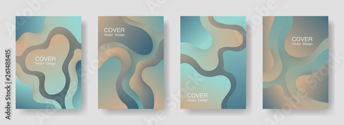 Gradient fluid shapes abstract covers vector collection. Colorful flyer backgrounds design. Organic bubble fluid splash shapes, oil drop molecular mixture concept backdrop. Cover pages.