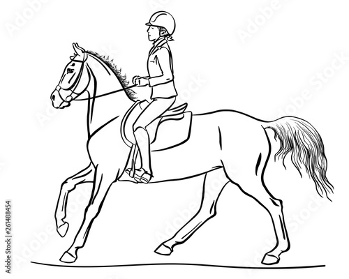 Young rider cantering on a sport pony.