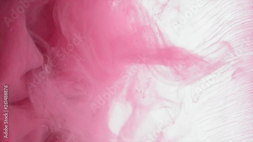 Pink ink in water. Acrylic splash on white background, art, liquid, cloud footage magenta colored. 