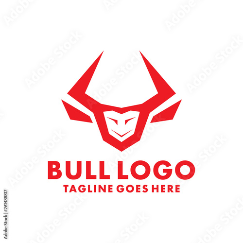 Red Bull Logo Design Inspiration. Flat And Creative Icon. Animal Character Symbol. Face Graphic Vector. Modern And Unique Logotype. Identity For Company And Business.