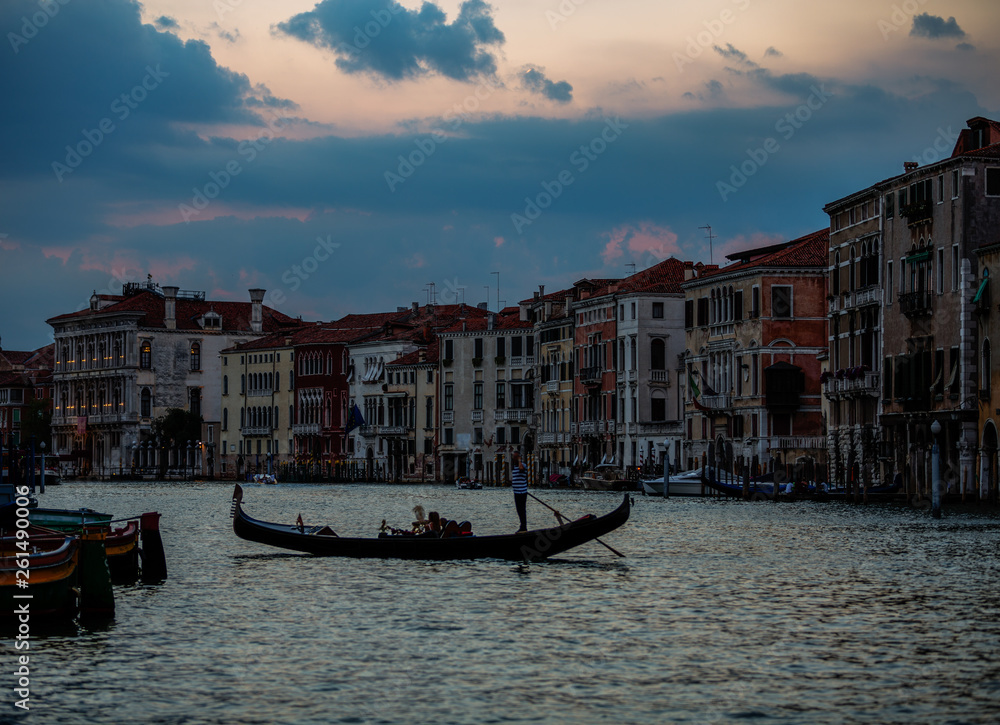 A night scene of grand canal with gondola