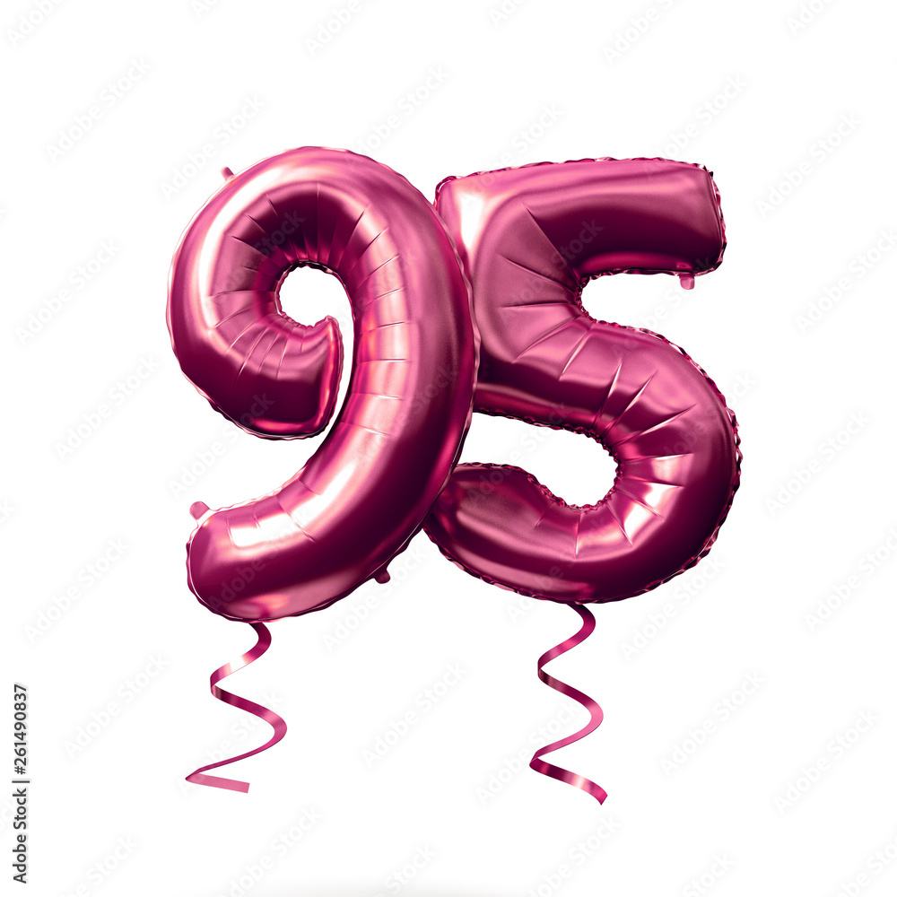 Number 95 rose gold helium balloon isolated on a white background. 3D Render Number 95 rose gold helium balloon isolated on a white background. 3D Render
