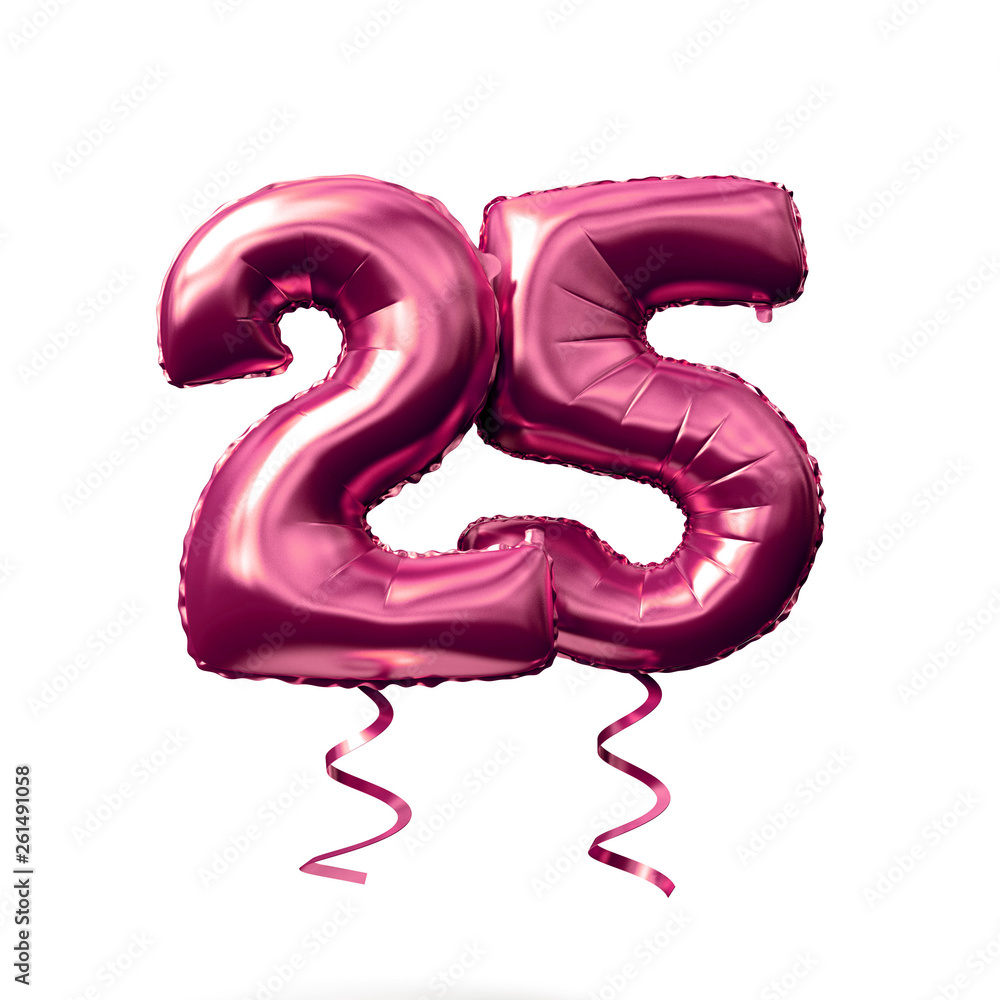 Number 25 rose gold helium balloon isolated on a white background. 3D Render Number 25 rose gold helium balloon isolated on a white background. 3D Render