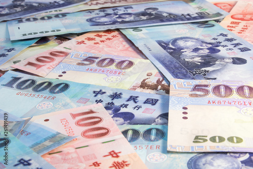 Background of New Taiwan Dollar 1000, 500 and 100, Spread of Taiwan note.