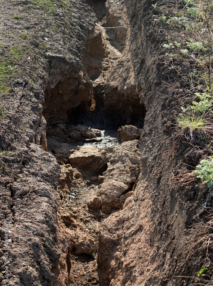 Clay ditch. Clay texture and background. Natural background.