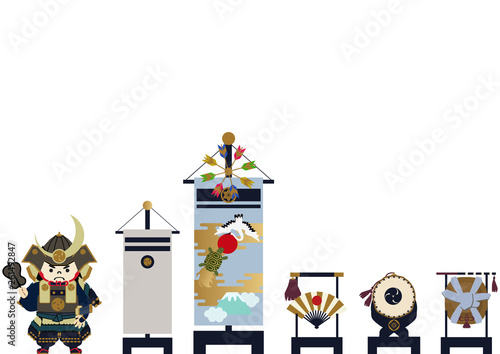 鎧武者。端午の節句のイメージ。 日本の季節のイラスト。 五月人形。こどもの日のイラスト素材。