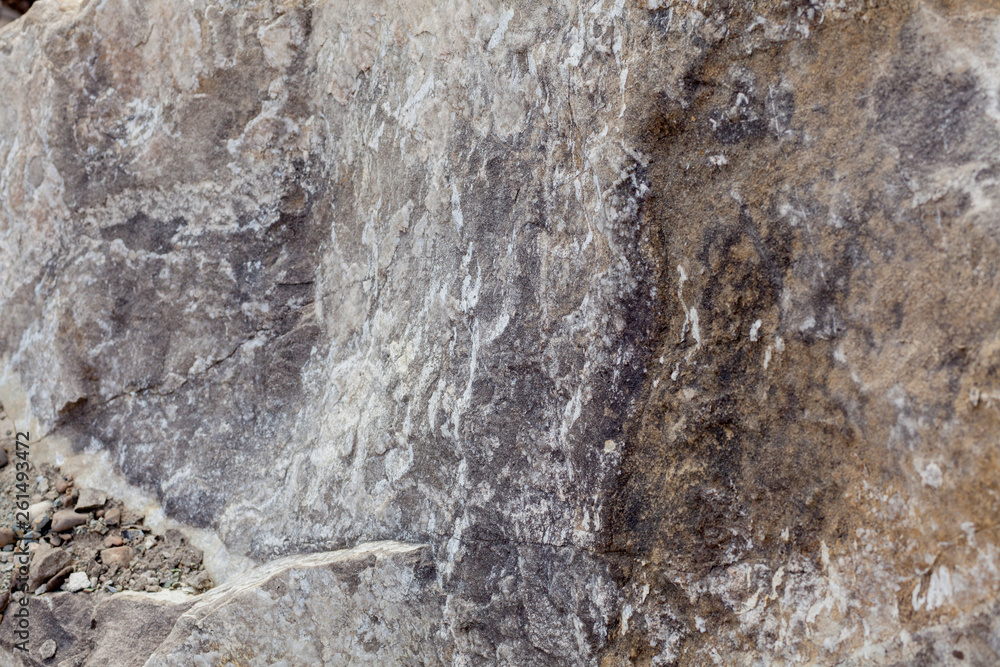 Fototapeta premium Gray-beige stone texture. Rock. Stone background. Relief surface. Beautiful natural pattern on the plane. Raster image