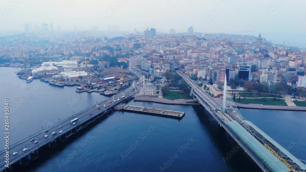 Aerial view over Golden Horn with Atatürk and Haliç metro bridge, Istanbul, Turkey Aerial view over Golden Horn with Atatürk and Haliç metro bridge, Istanbul, Turkey