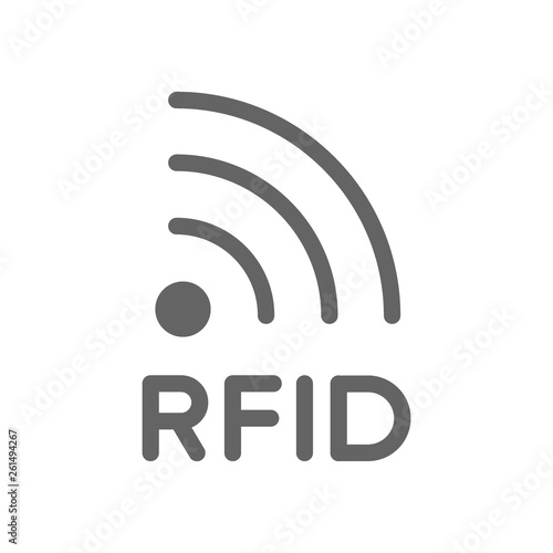 RFID word and radio frequency identification line icon.
