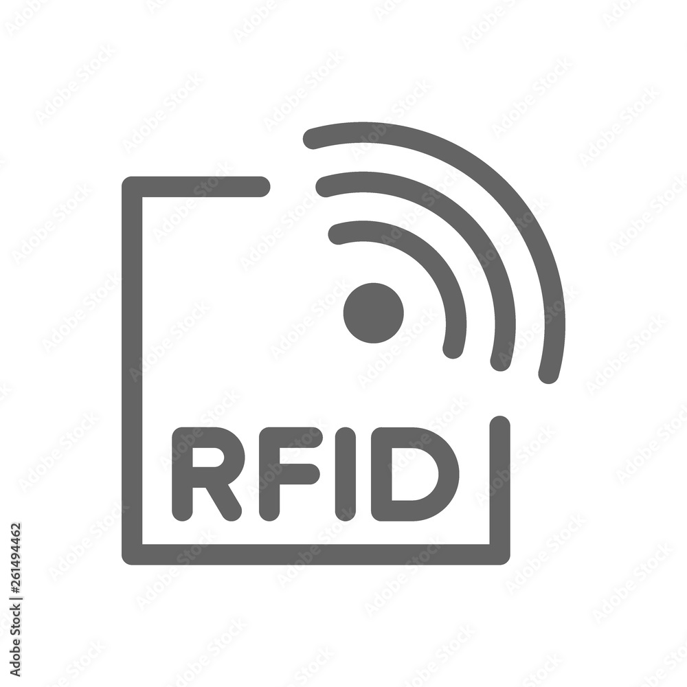 RFID with radio waves line icon. RFID with radio waves line icon.
