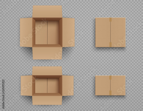 Set of mockup closed and open cardboard boxes Isolated on transparent background. © Ramcreative