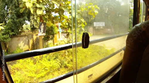 POV view from window of indian local bus Bhubaneswar