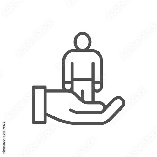 Choosing employee for job, chosen man, recruiting agency line icon.