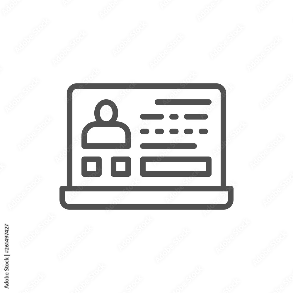 Resume, application form with profile photo, employee profile line icon. Resume, application form with profile photo, employee profile line icon.