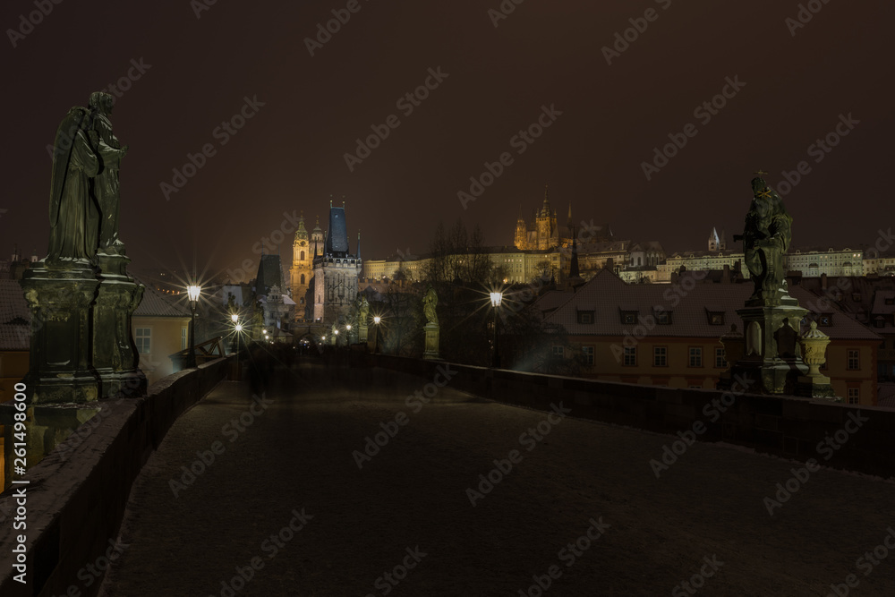 Fototapeta premium A view of Prague city scape with Charles bridge and Vltava river