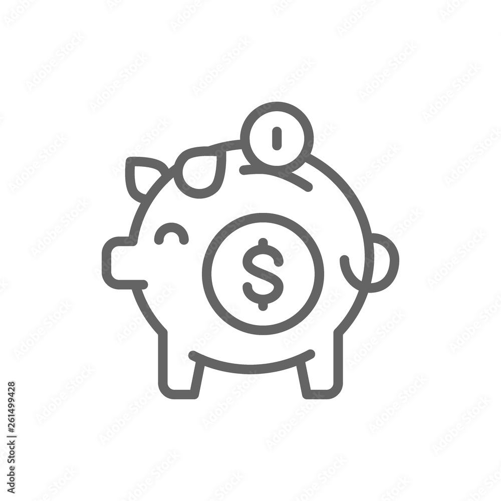 Piggy bank, save money line icon. Isolated on white background