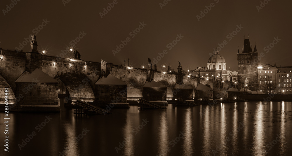 A view of Prague city scape with Charles bridge and Vltava river