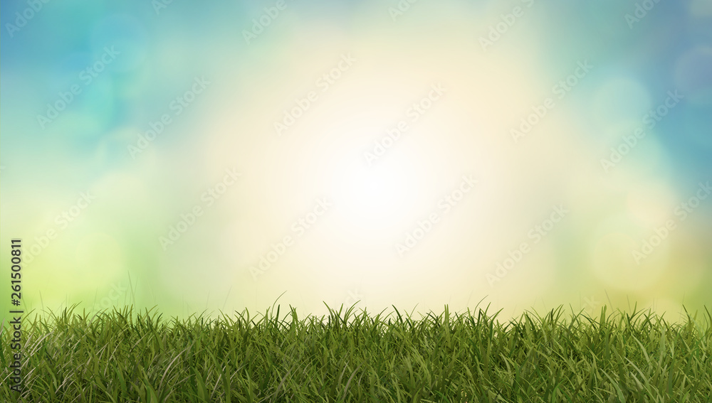 green grass creative abstract bokeh background 3d-illustration